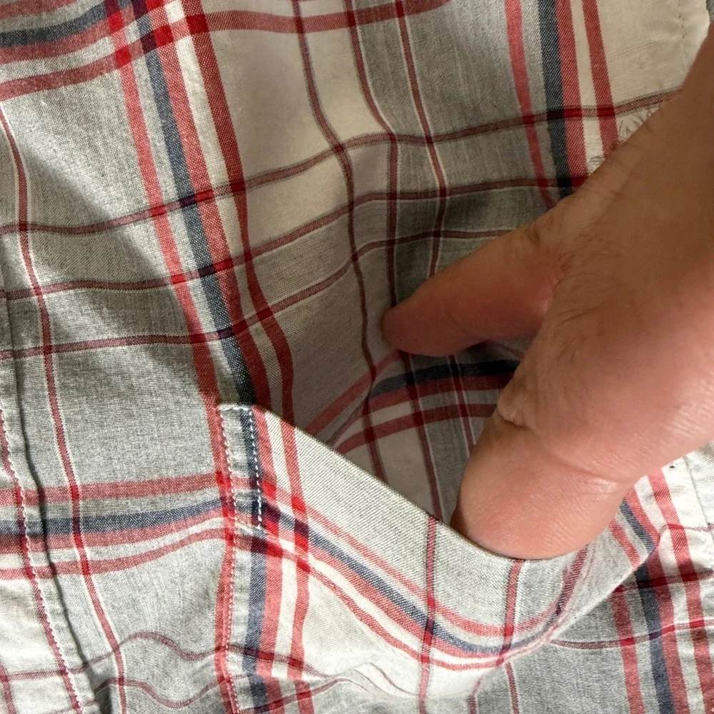 J.Crew‎ Shirt Mens Small Gray Red Plaid Slim Fit Stretch Button Down Long Sleeve